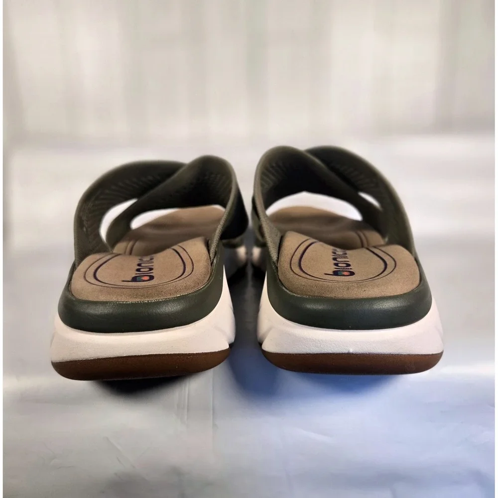 Bionica Avary Slides Womens 10M Olive Cross Strap Slip On Slip Resistant Sandals
